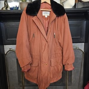 Burnt Orange Insulated Vintage Coat Faux Fur Collar oversized medium